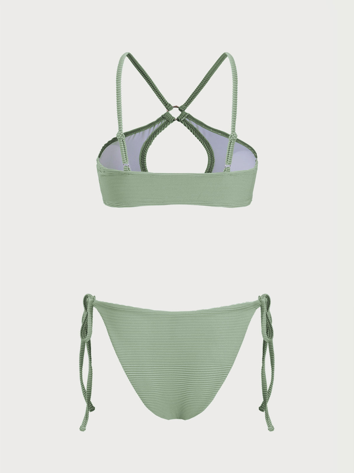 Grey Green Cutout Crossover Bikini Set