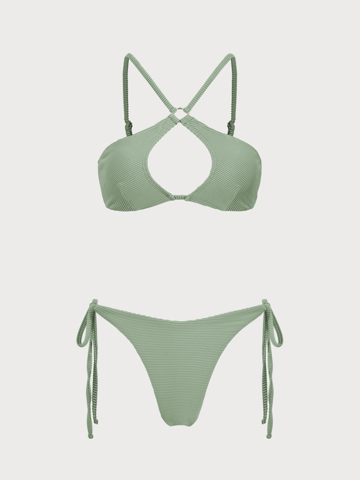 Grey Green Cutout Crossover Bikini Set