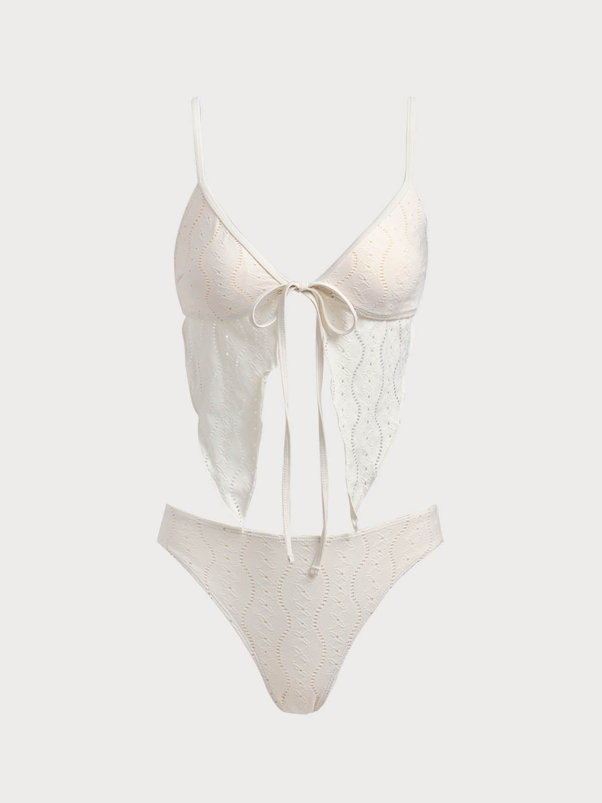 Beige Cutout Lace-Up Tankini Swimsuit