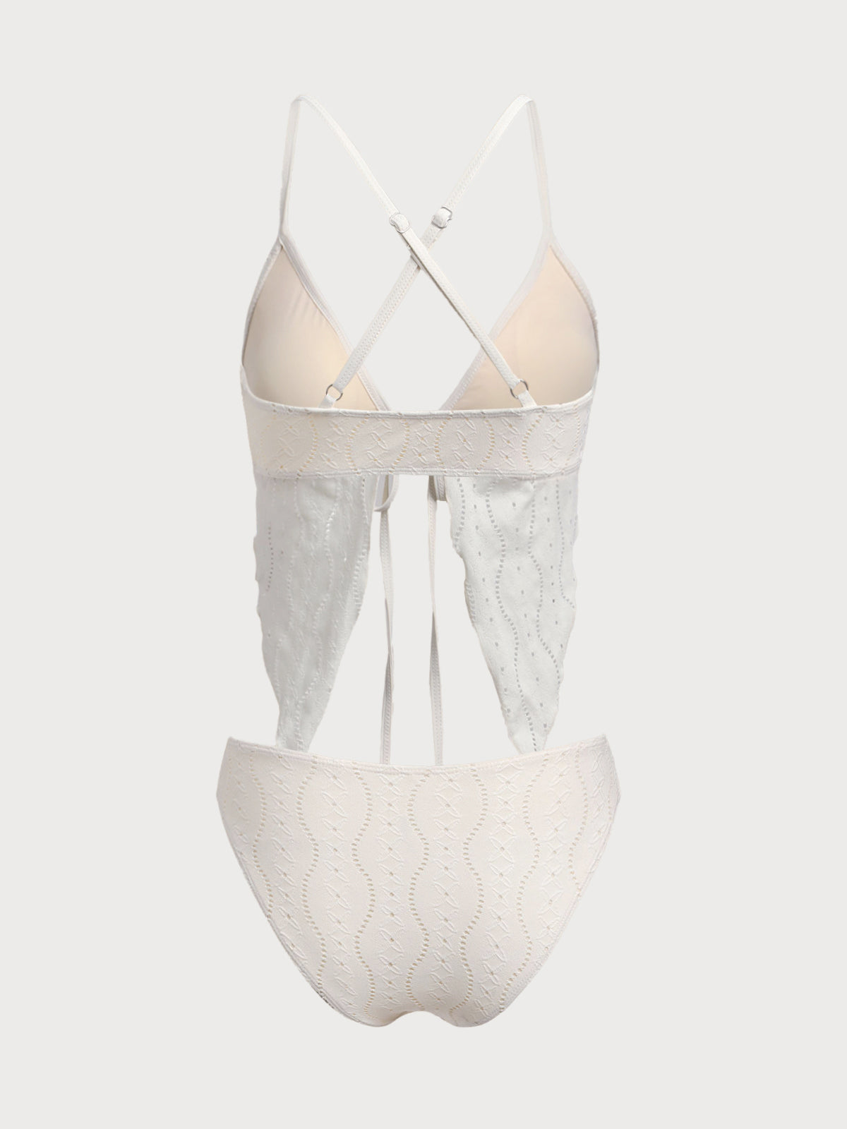 Beige Cutout Lace-Up Tankini Swimsuit