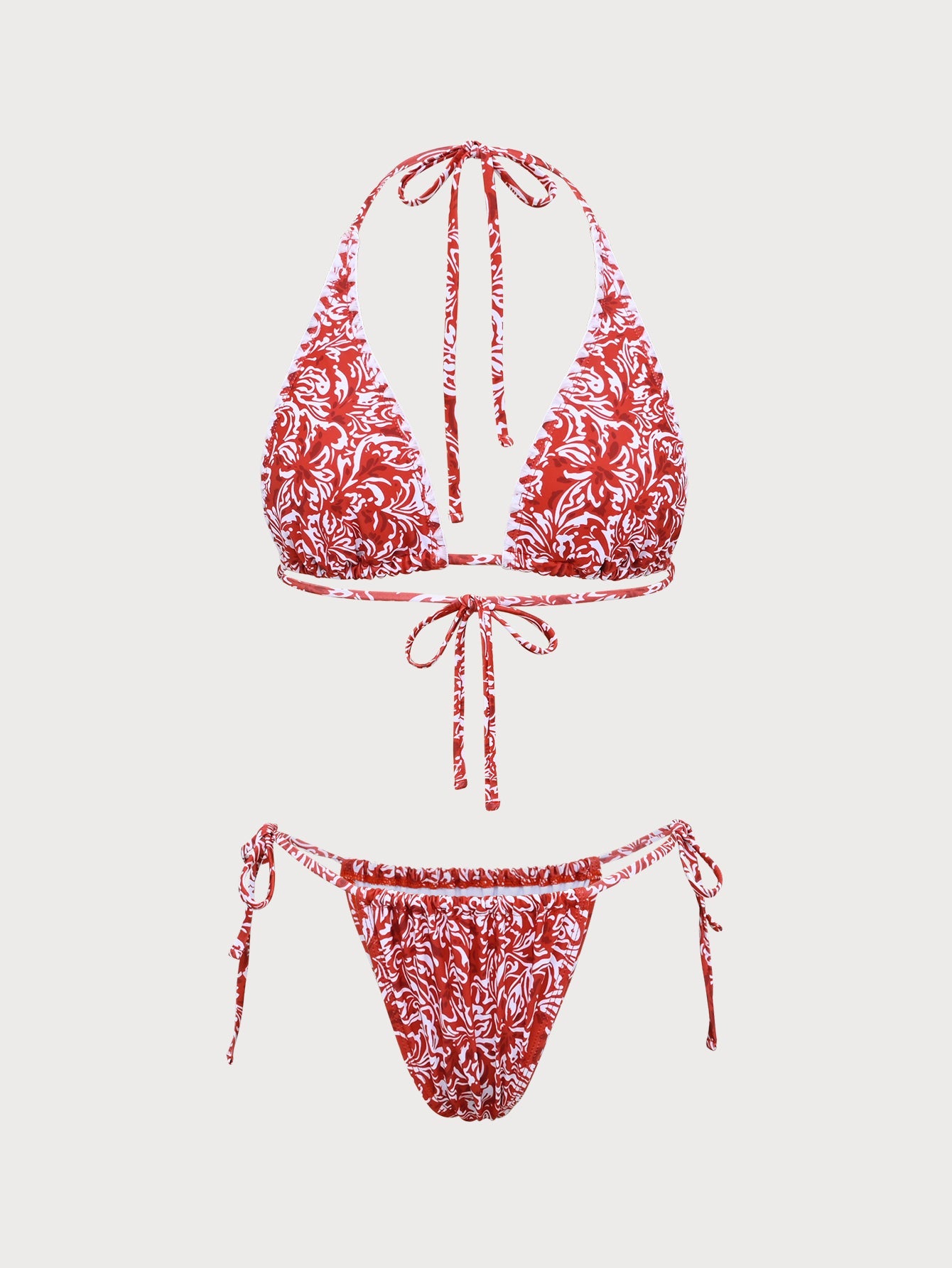 Red Floral Halter Bikini Set