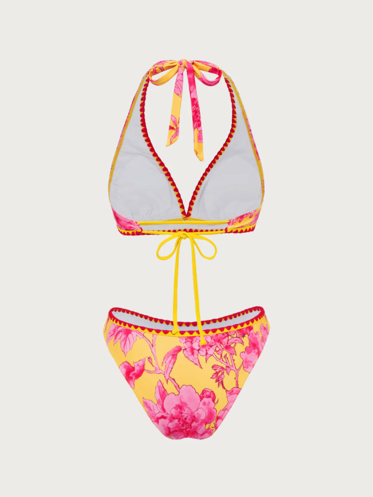 Orange Floral Contrast Print Bikini Set