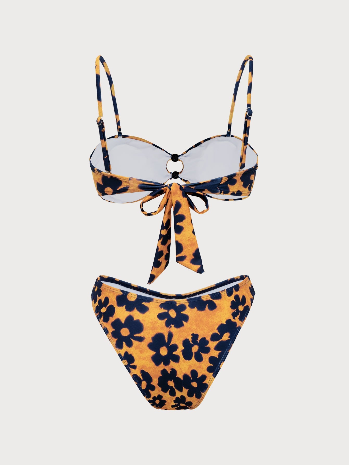 Brown Floral Cutout Bikini Set