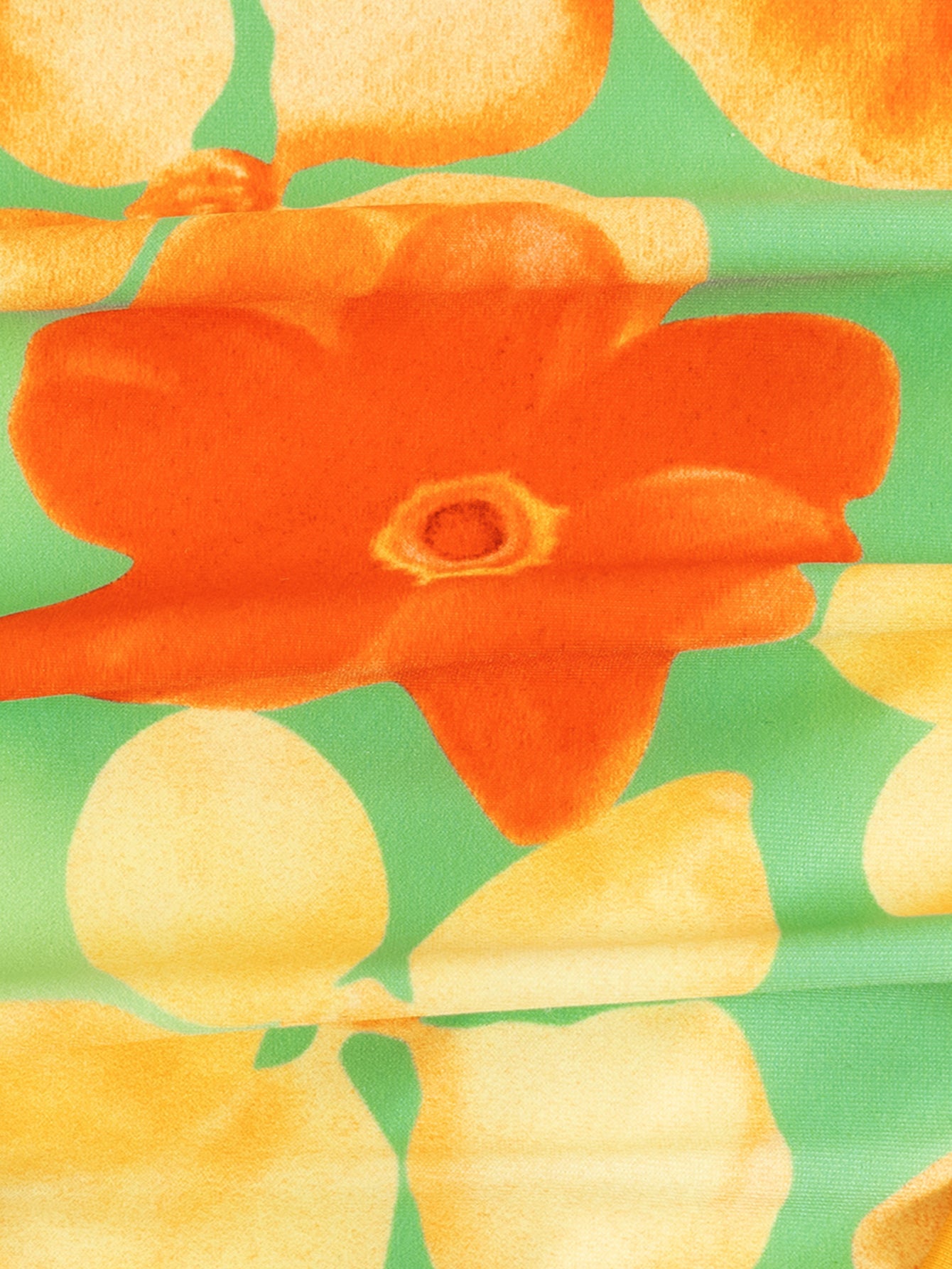 Orange Floral Print Contrast Bikini Set
