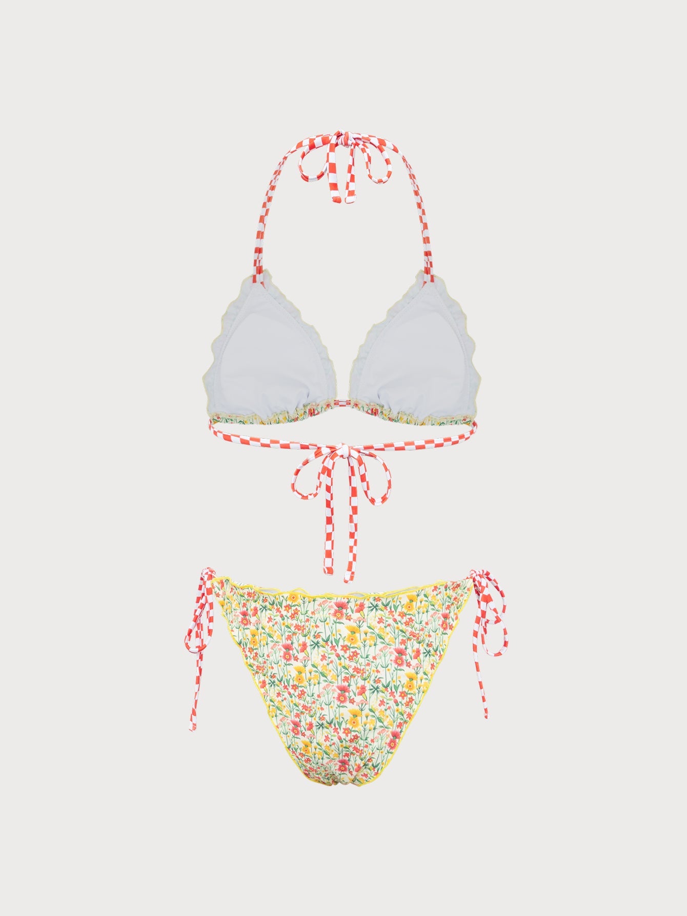 Yellow Floral Ruched Ruffle Bikini Set
