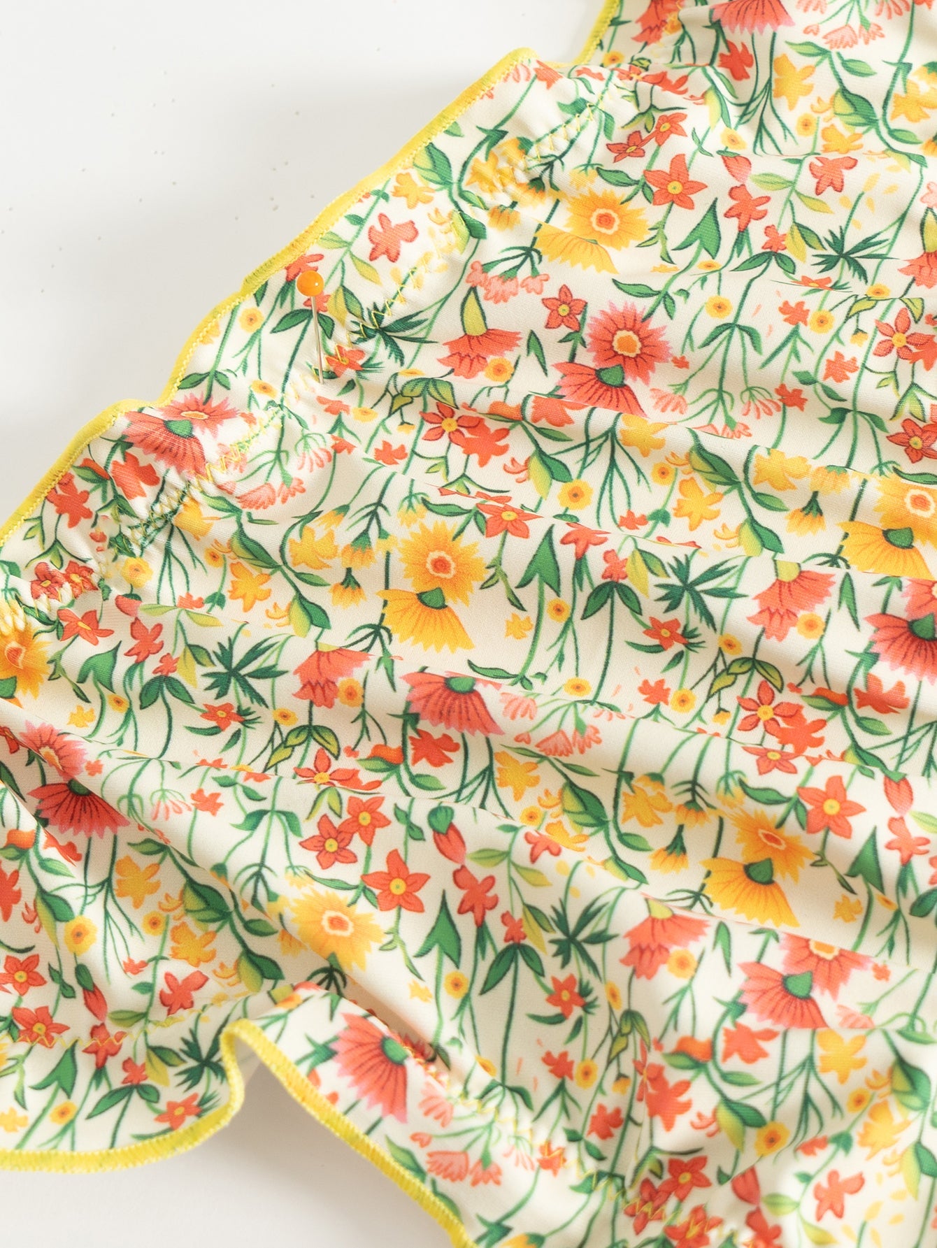 Yellow Floral Ruched Ruffle Bikini Set