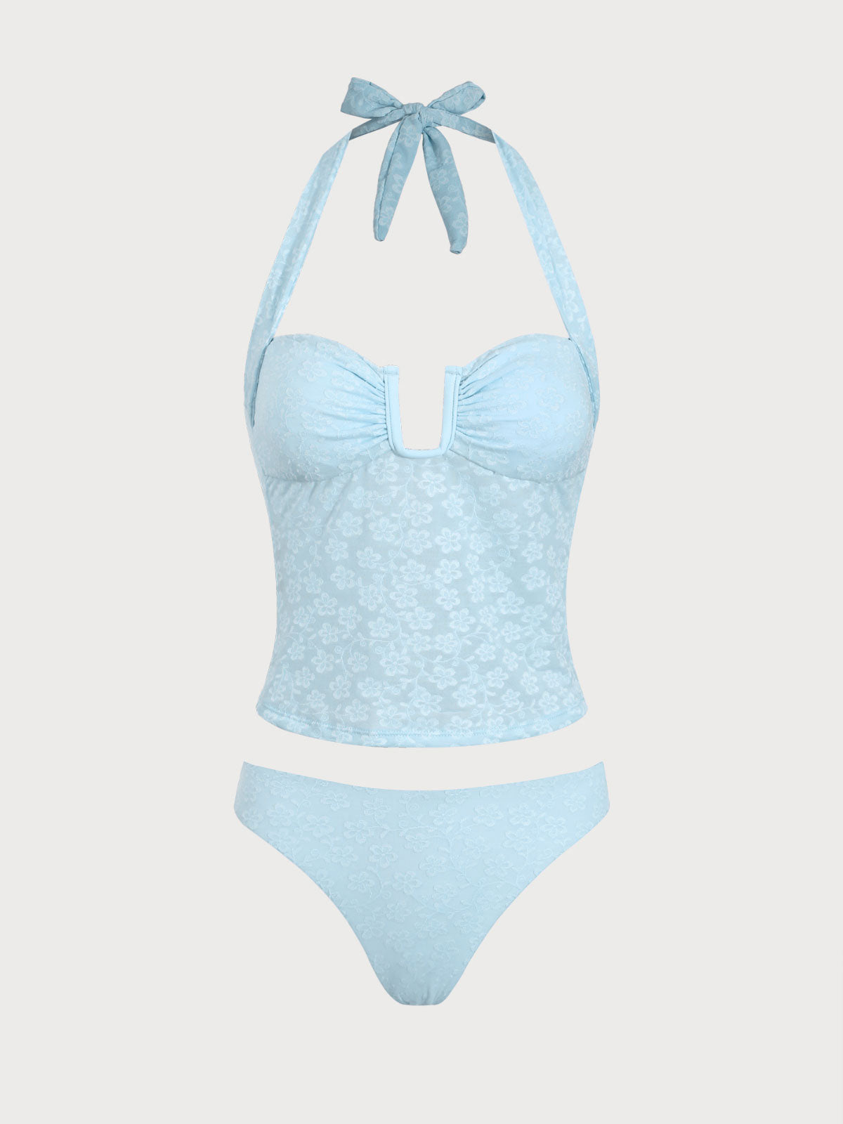 Light Blue Floral Tankini Swimsuit