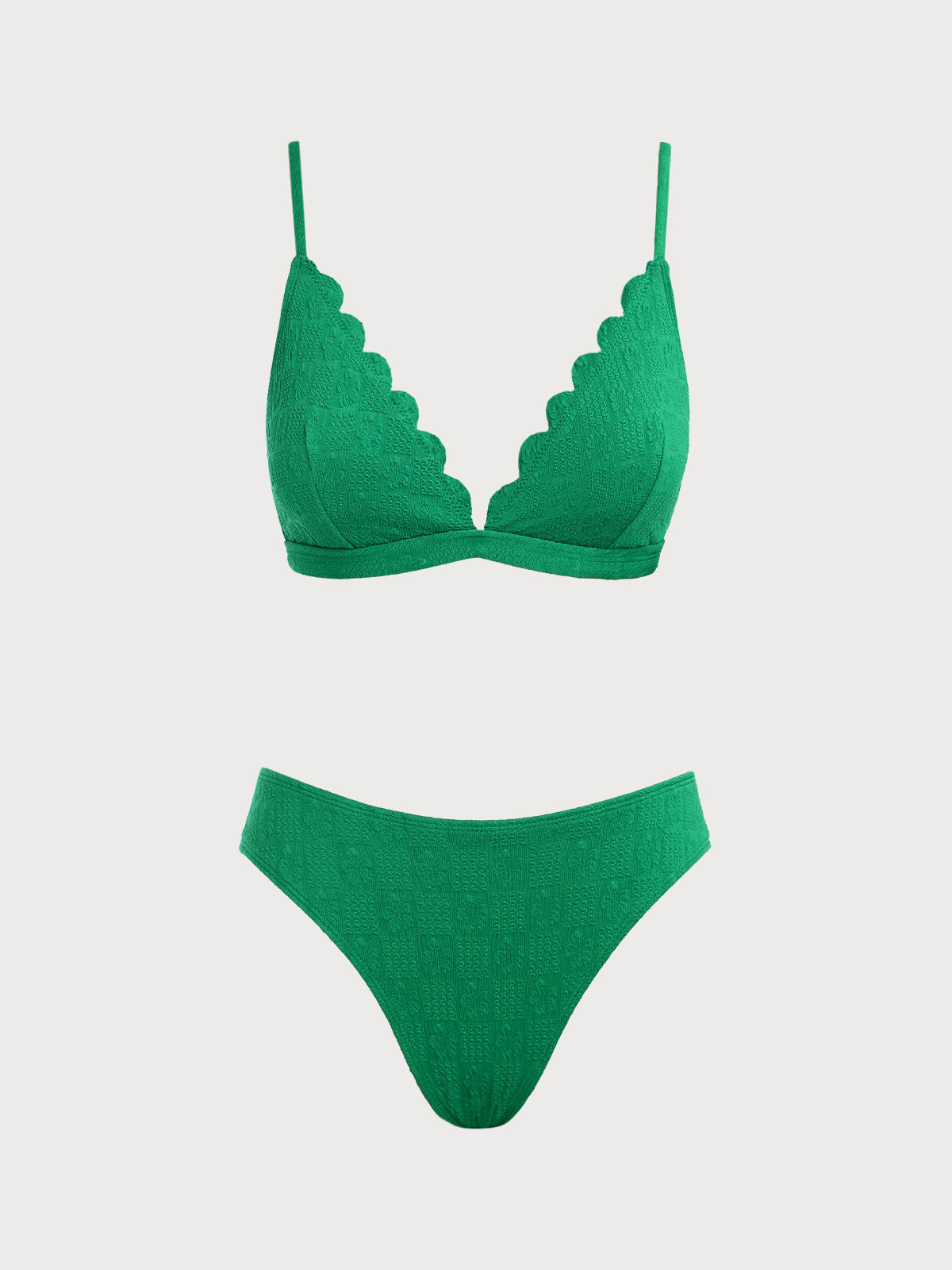 Green Floral Wave Edge Bikini Set
