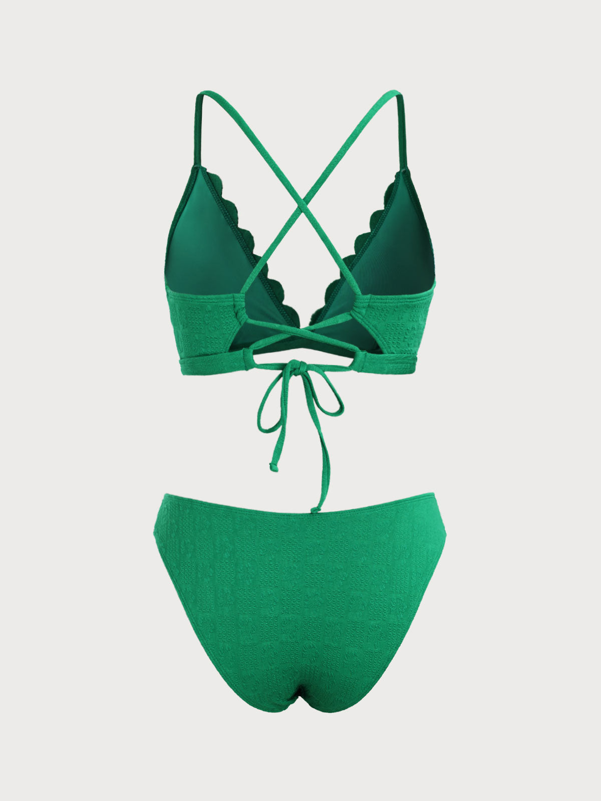 Green Floral Wave Edge Bikini Set