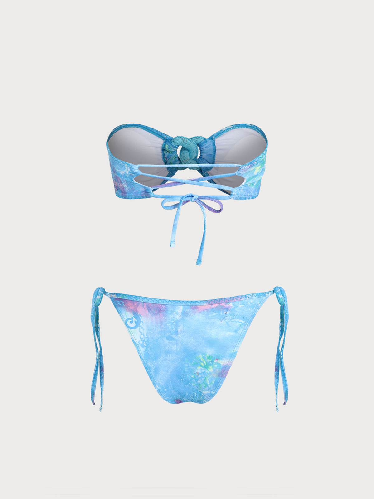 Blue Flower Bud Bandeau Bikini Set