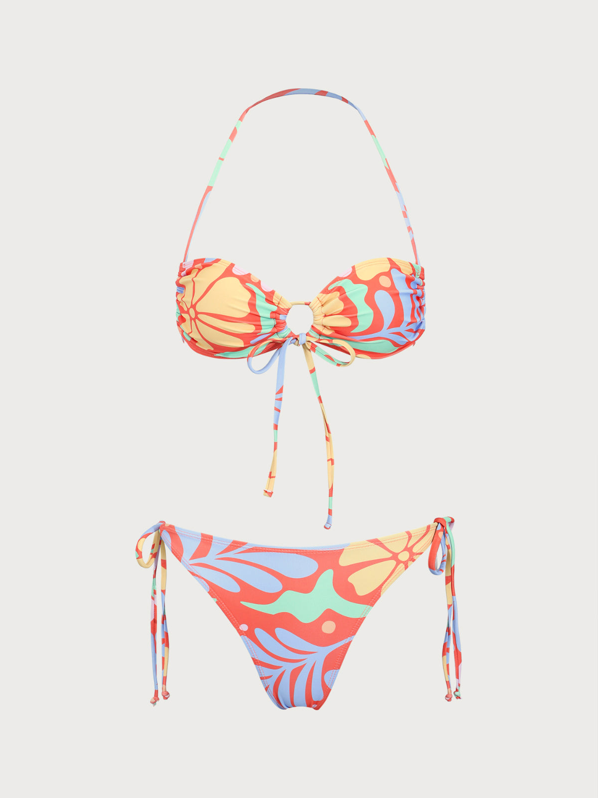 Orange Geometric Print Cutout Bikini Set