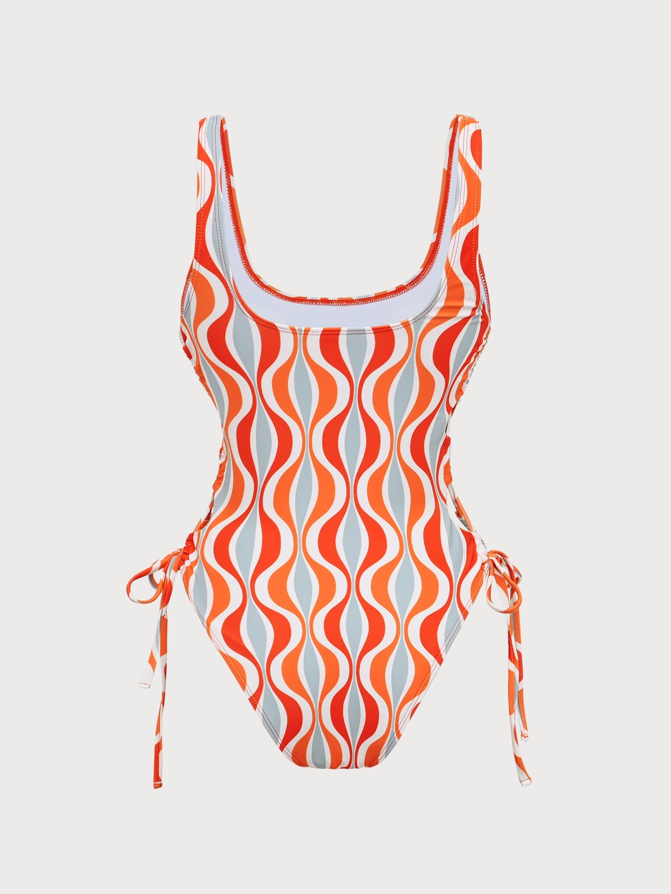 Orange Geometric Print Cutout One-Piece Swimsuit