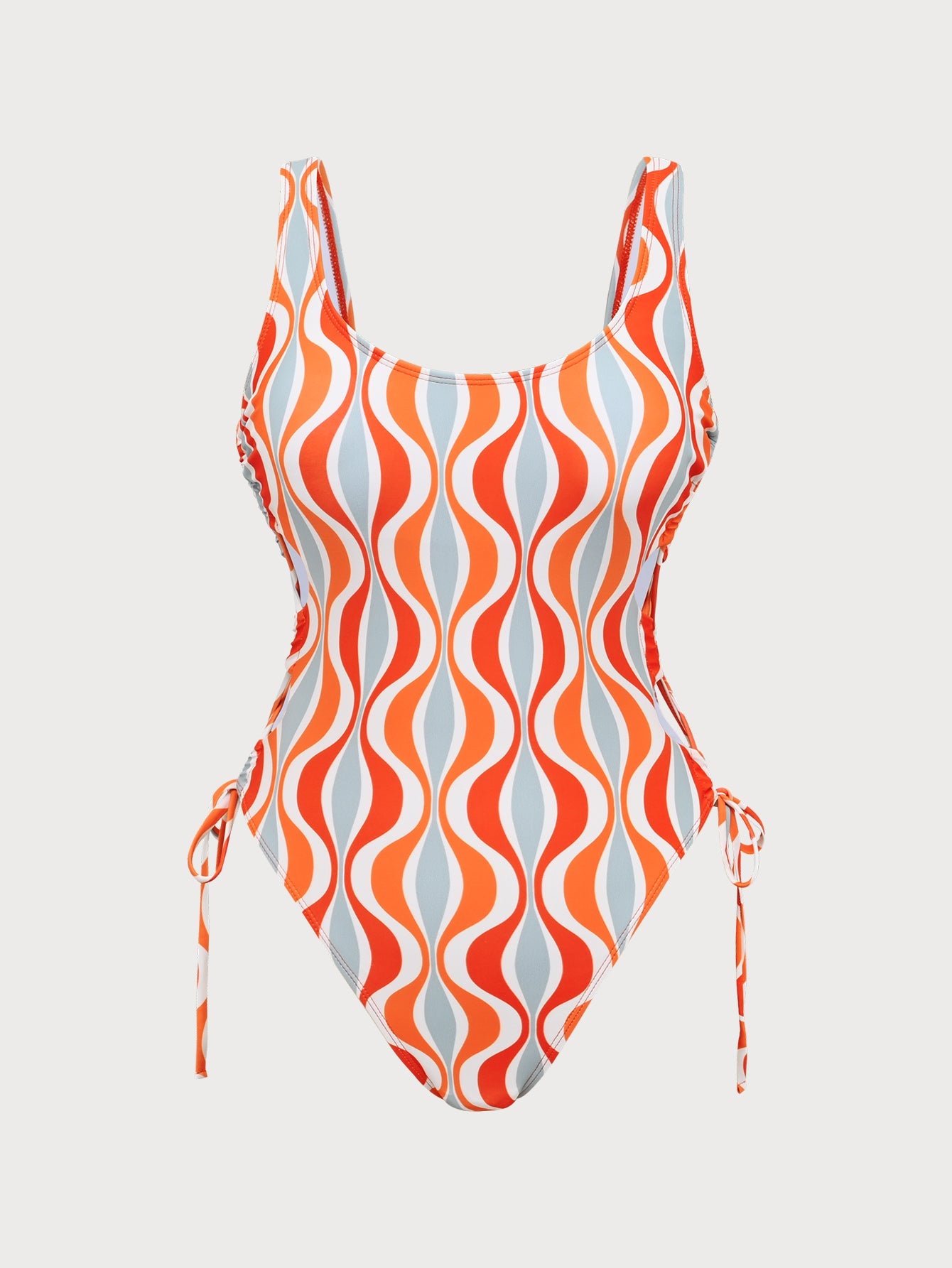 Orange Geometric Print Cutout One-Piece Swimsuit