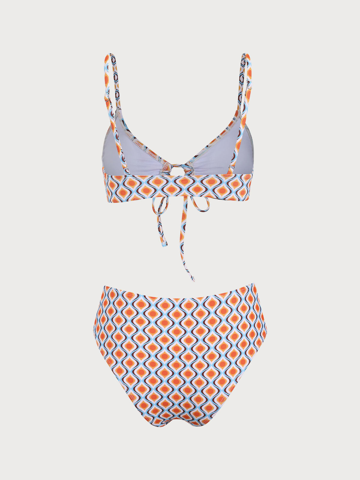 Orange Geometric Wave Print Bikini Set
