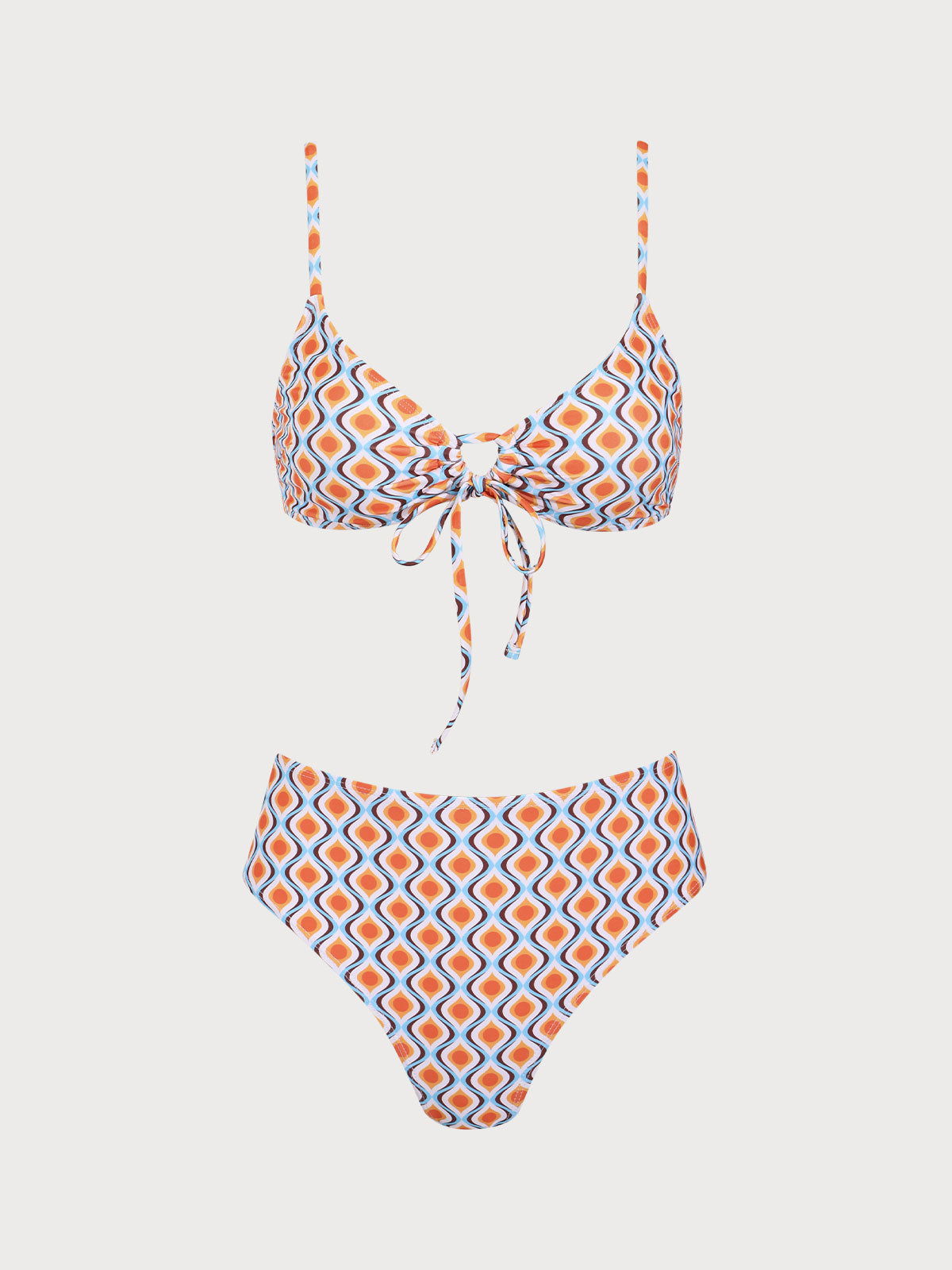 Orange Geometric Wave Print Bikini Set