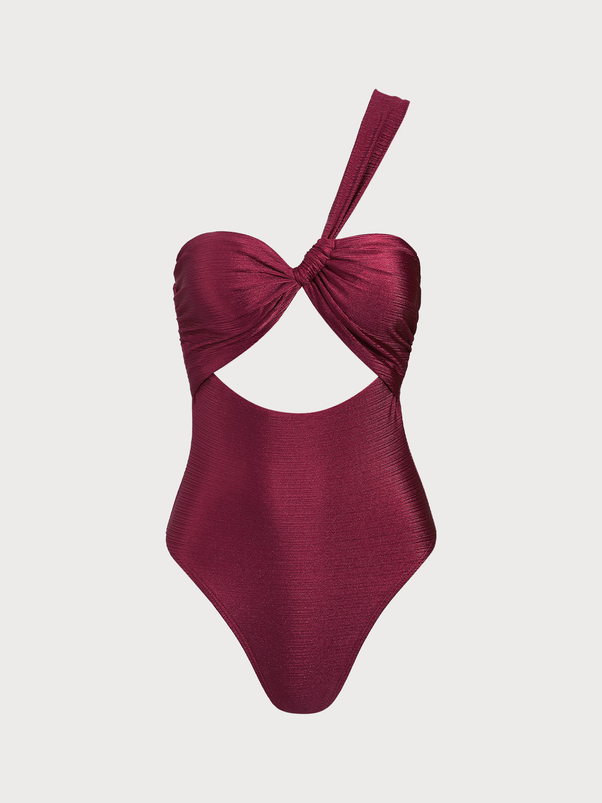 Burgundy Glitter One-Strap Cutout Swimsuit