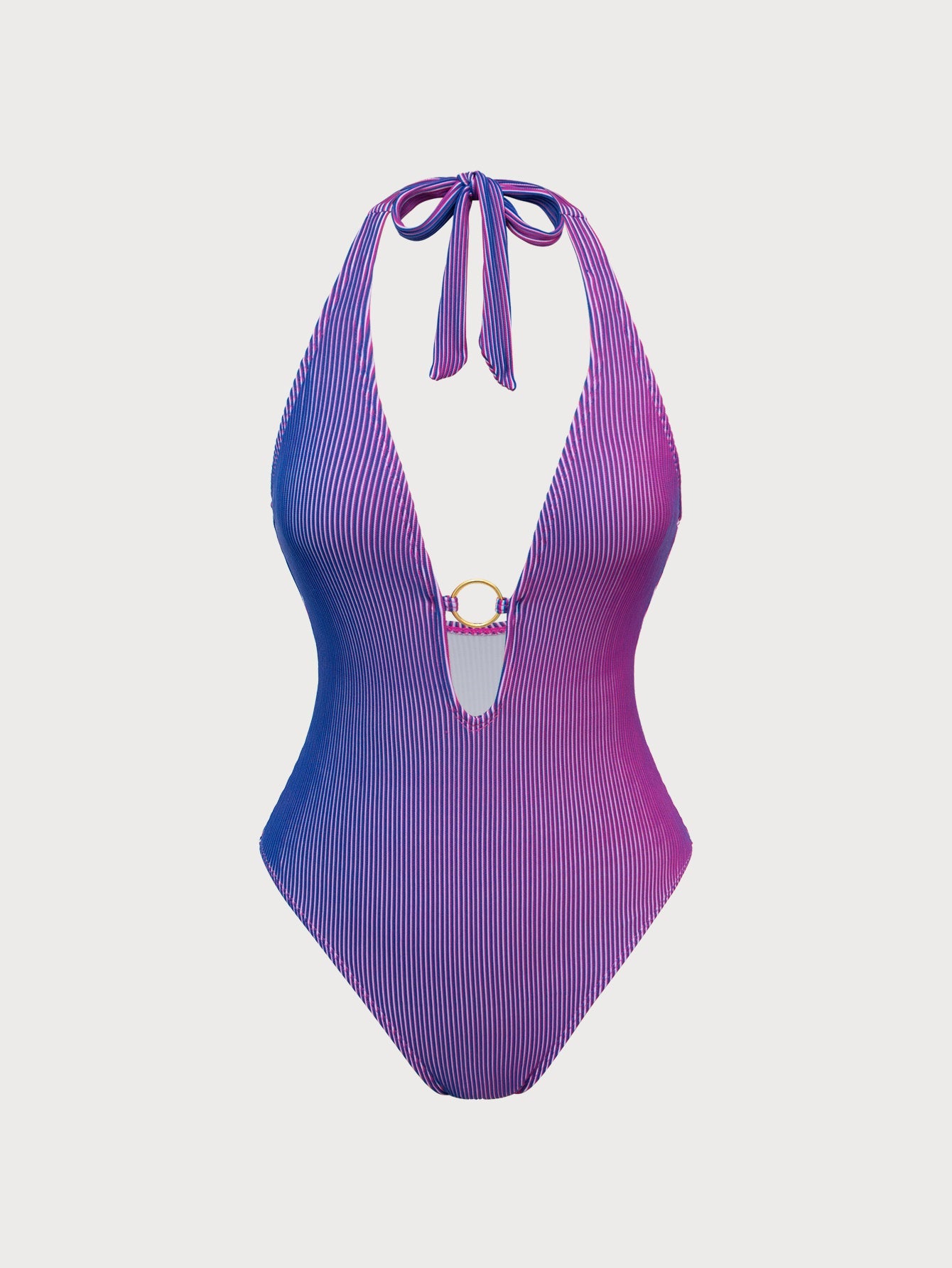 Purple Gradient Deep V One-Piece Swimsuit