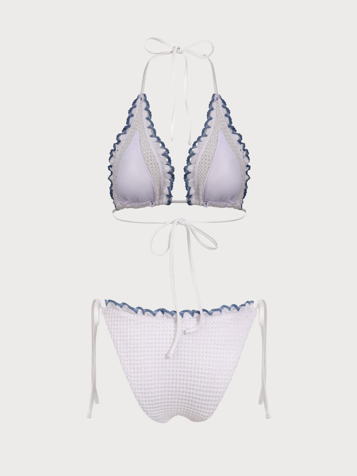 White Hollow Contrast Color Lace Bikini Set