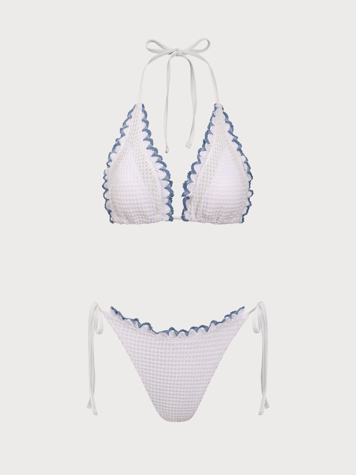 White Hollow Contrast Color Lace Bikini Set