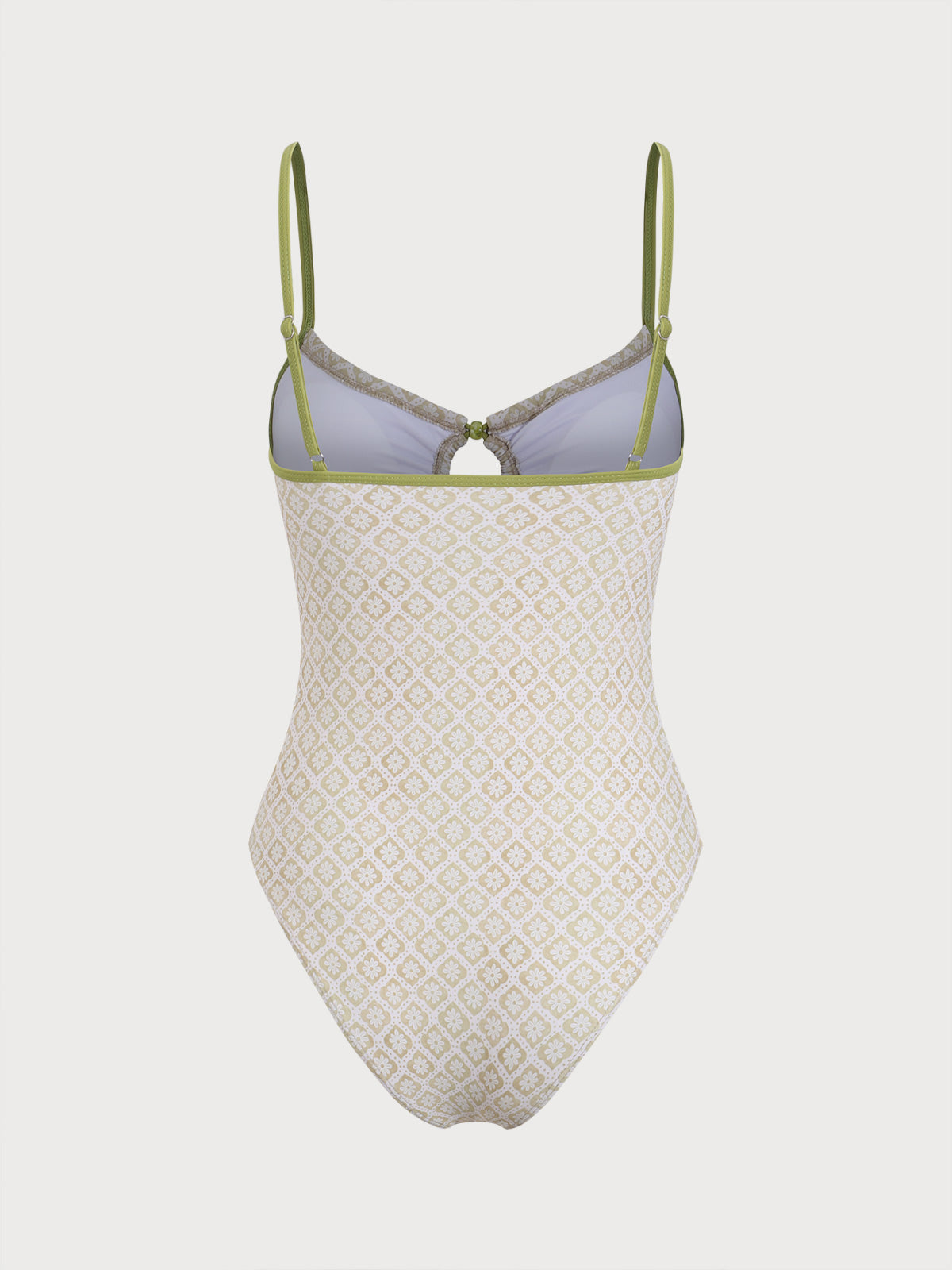 Green Hollow Contrast Color One-Piece Swimsuit