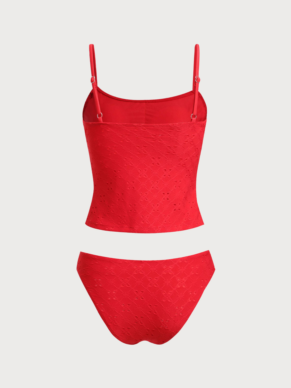 Red Hollow Flat Collar Tankini Swimsuit