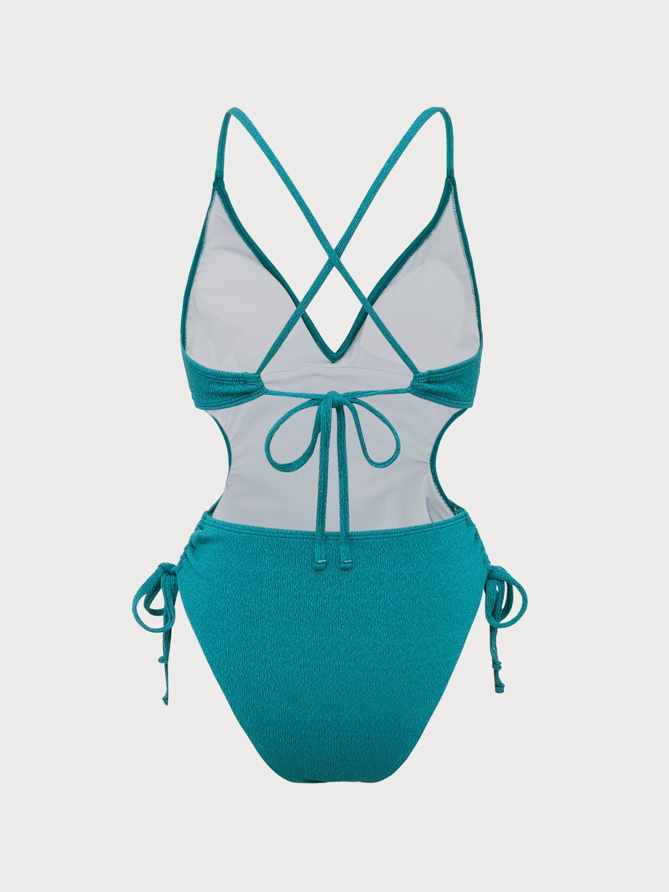 Blue Hollow Lace-Up One-Piece Swimsuit