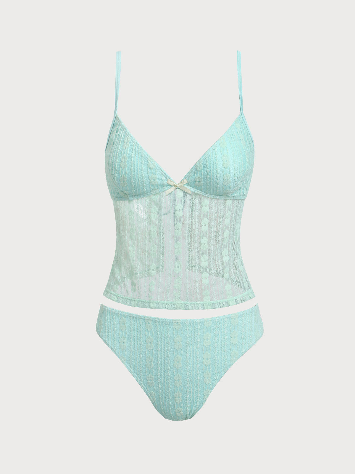 Cyan Hollow Lace Tankini Swimsuit