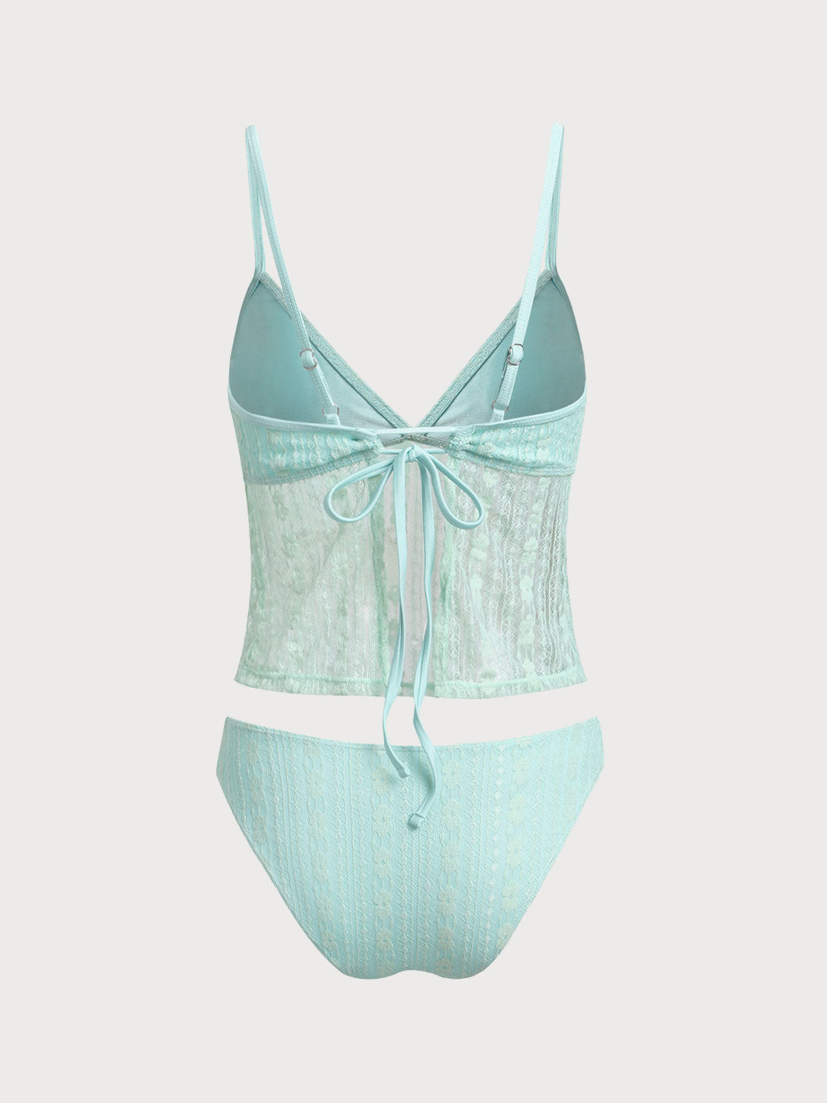 Cyan Hollow Lace Tankini Swimsuit