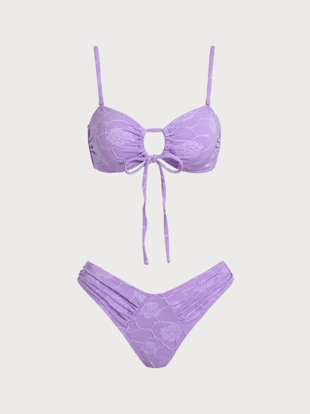 Purple Hollow Ruffle Bikini Set