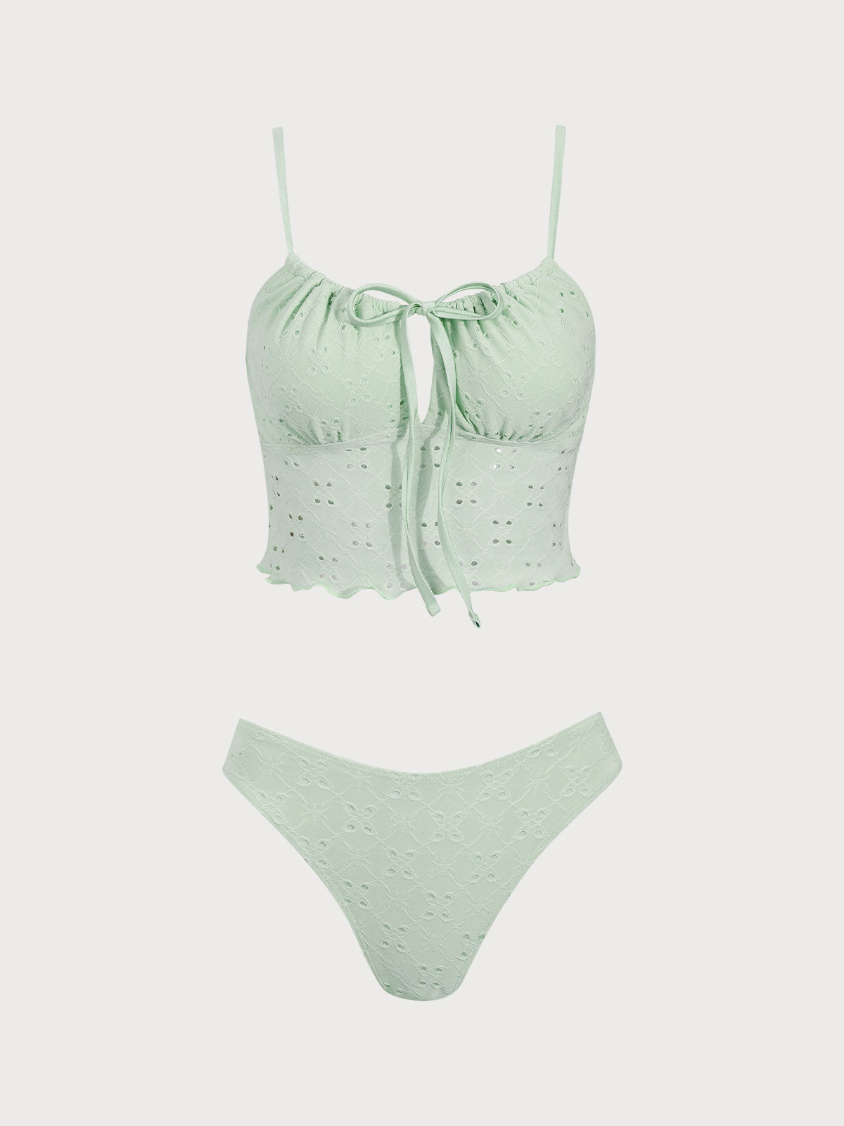 Green Textured Cut Out Tankini Swimsuit