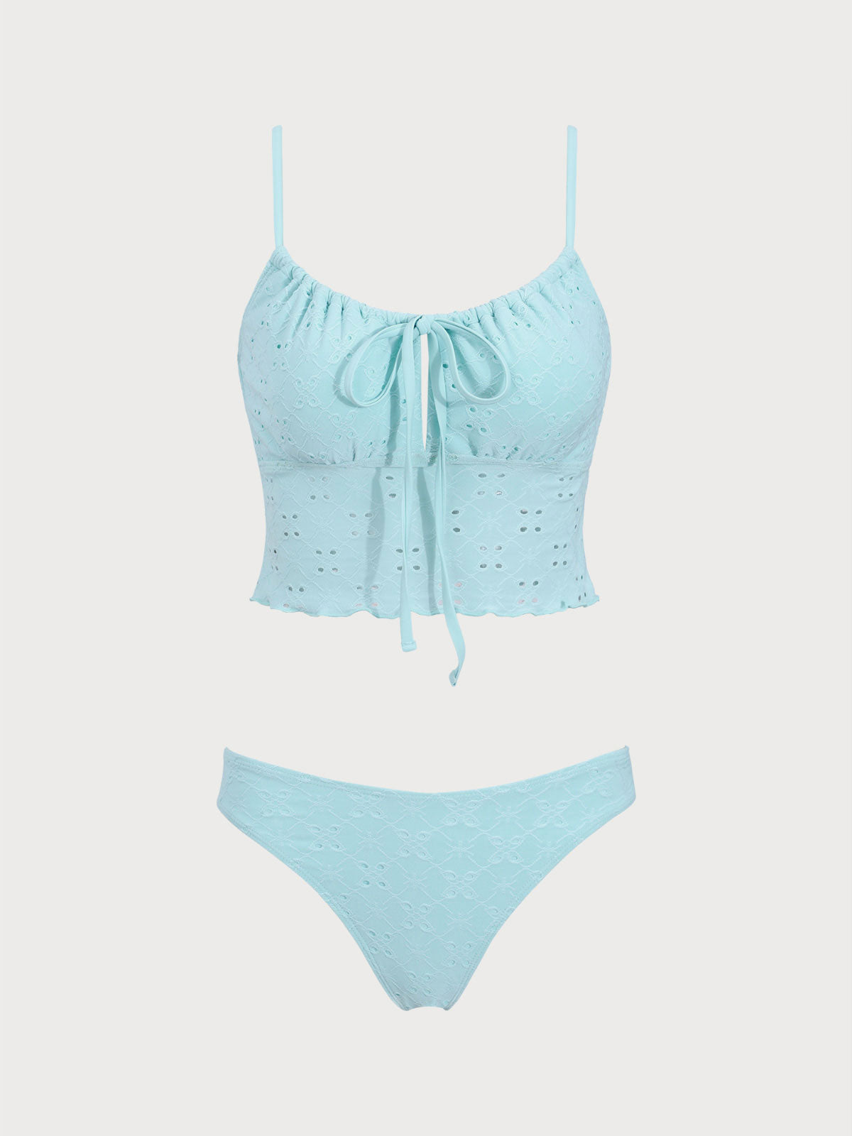 Green Textured Cut Out Tankini Swimsuit
