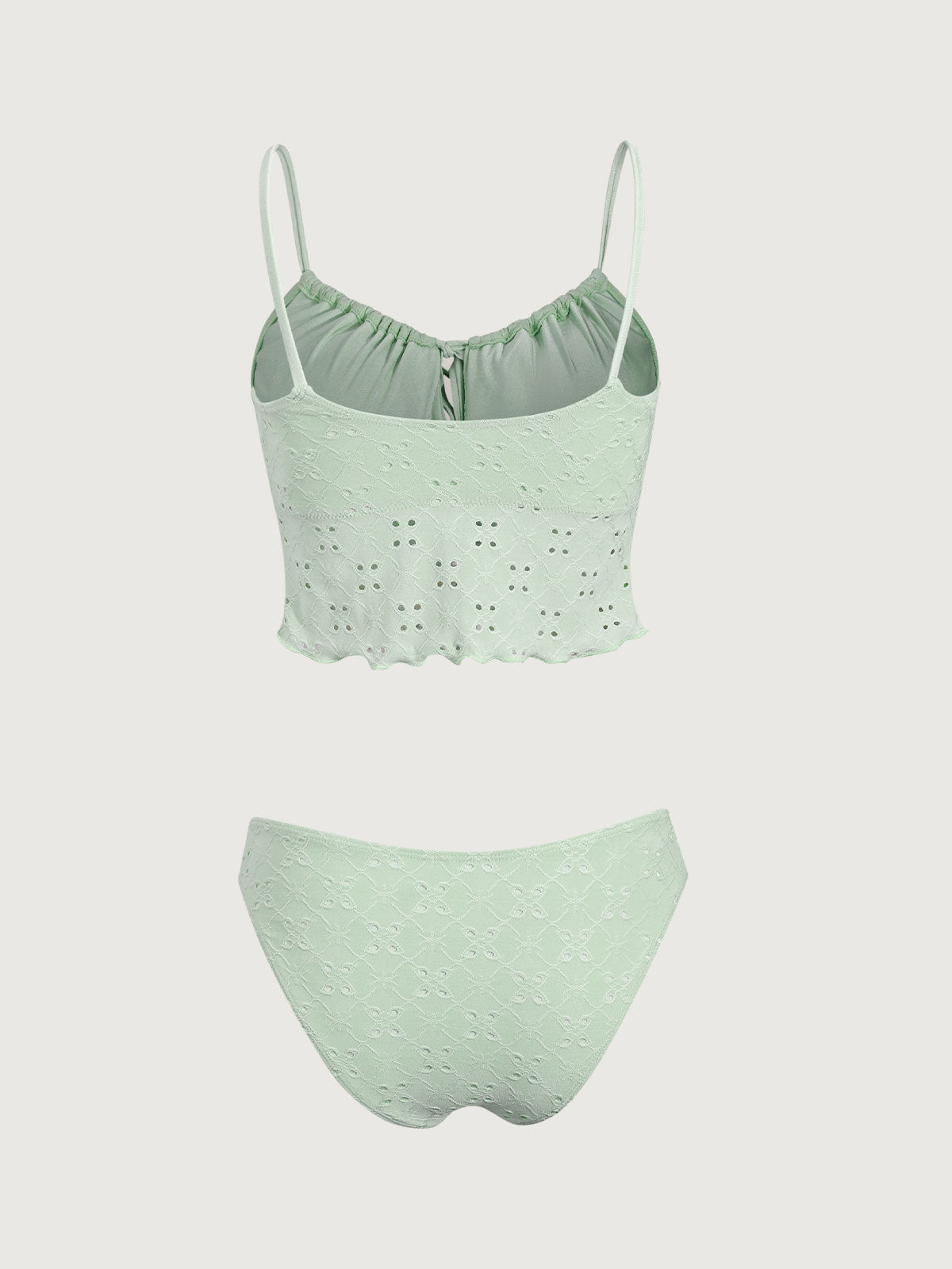 Green Textured Cut Out Tankini Swimsuit