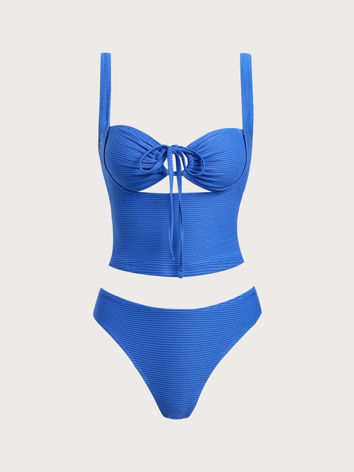Blue Hollow Tie Rope Tankini Swimsuit