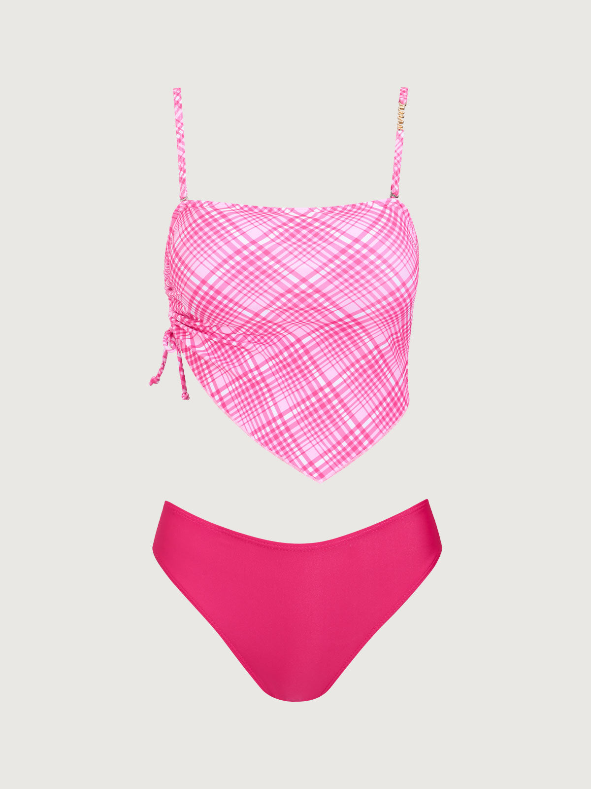 Pink Irregular Hem Tankini Swimsuit