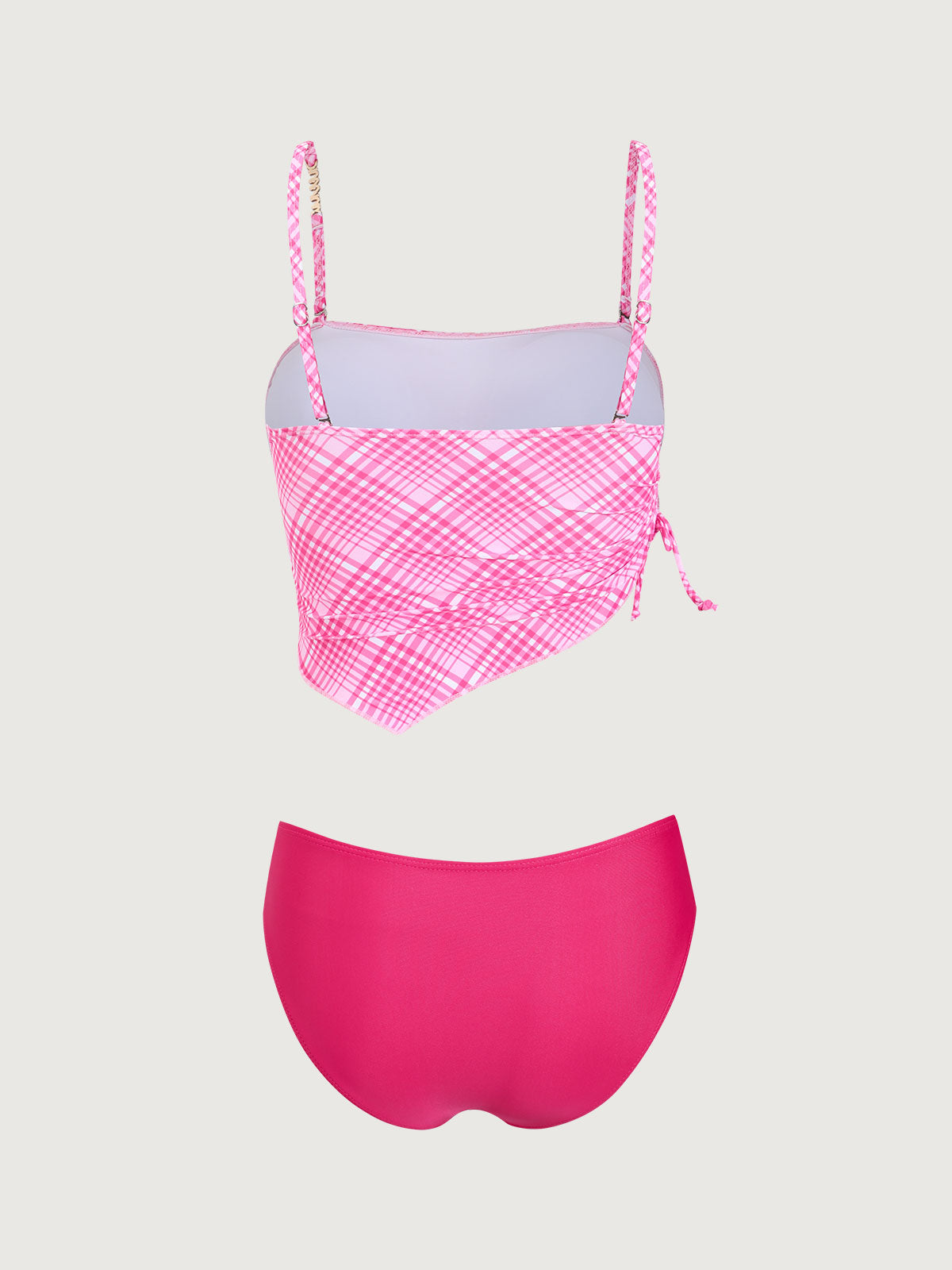 Pink Irregular Hem Tankini Swimsuit