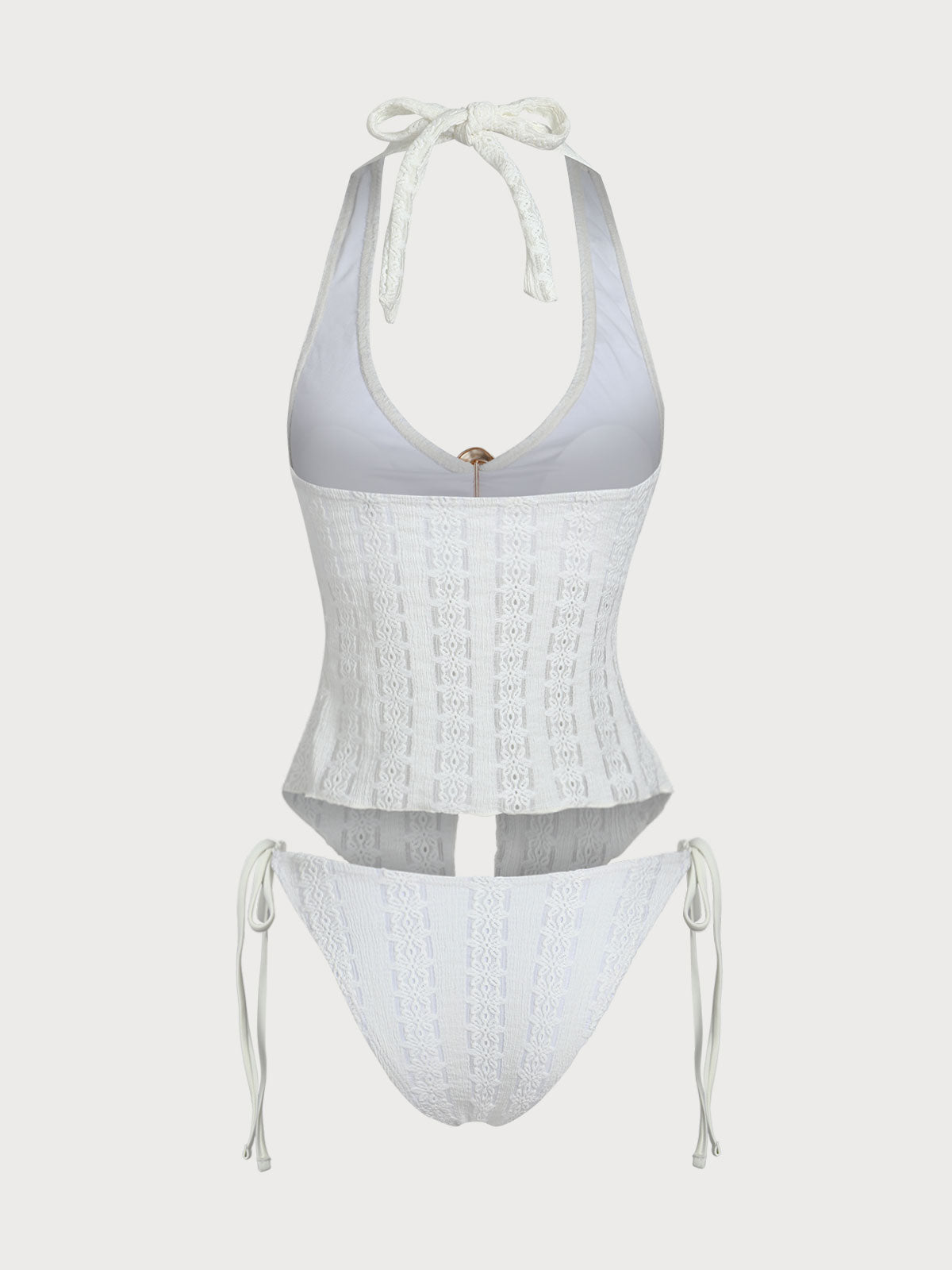 White Irregular Metal Slit Tankini Swimsuit