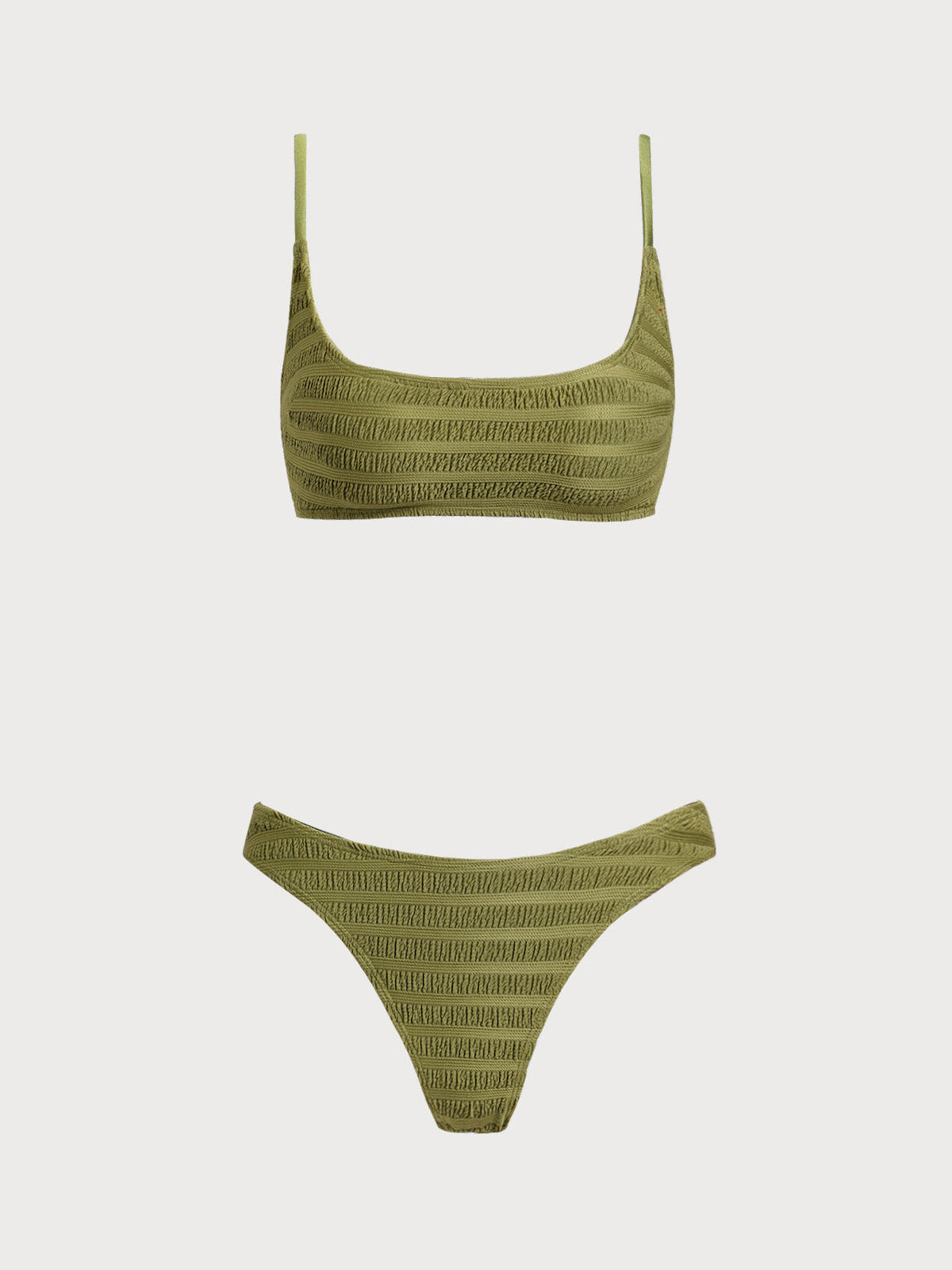 Army Green Irregular Ruffle Bikini Set