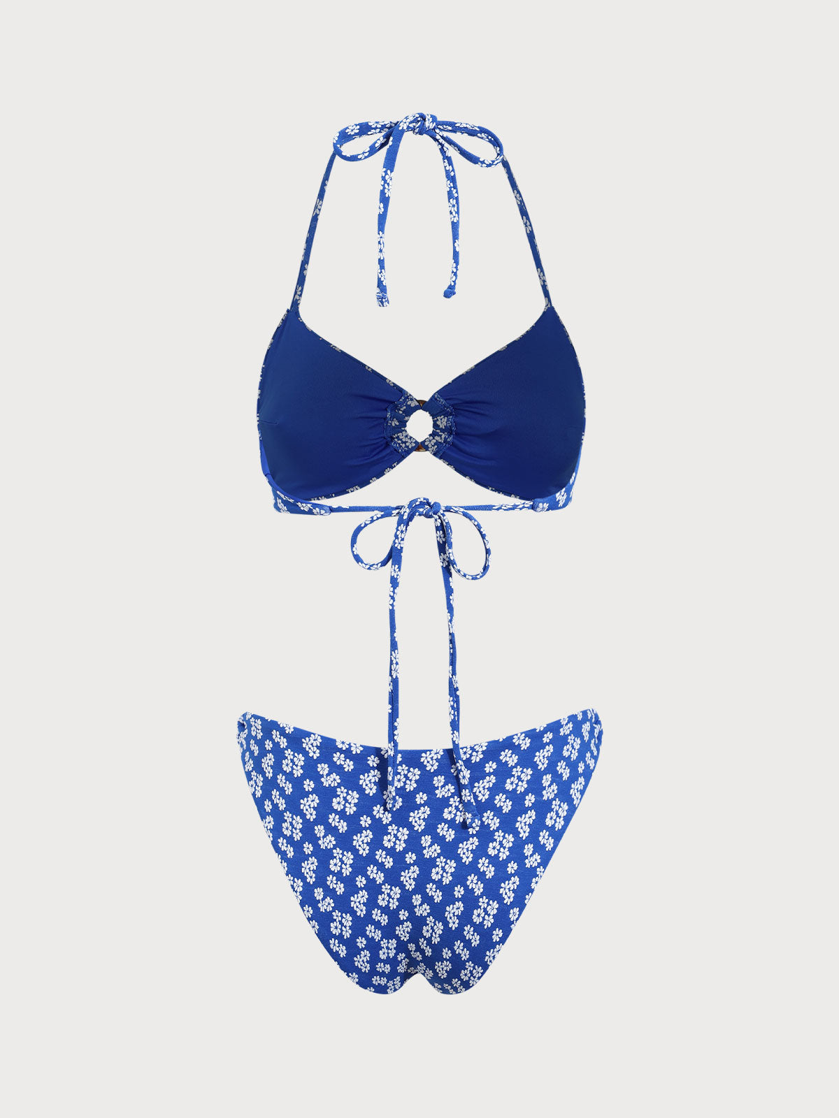 Blue Floral O-Ring Bikini Set