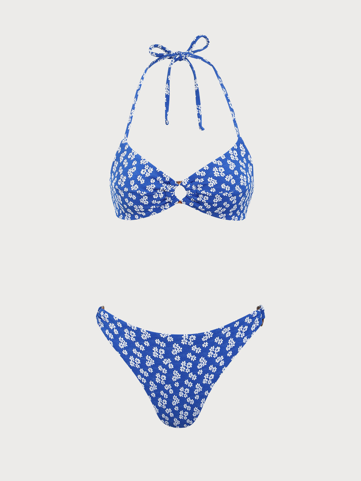 Blue Floral O-Ring Bikini Set