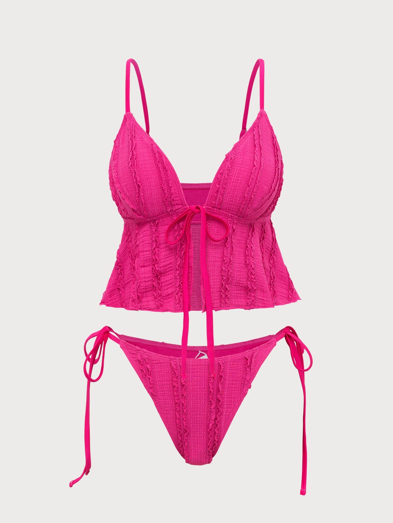 Rose Red Lace-Up Tankini Swimsuit