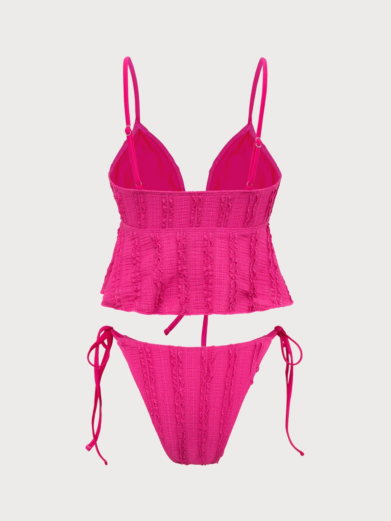 Rose Red Lace-Up Tankini Swimsuit