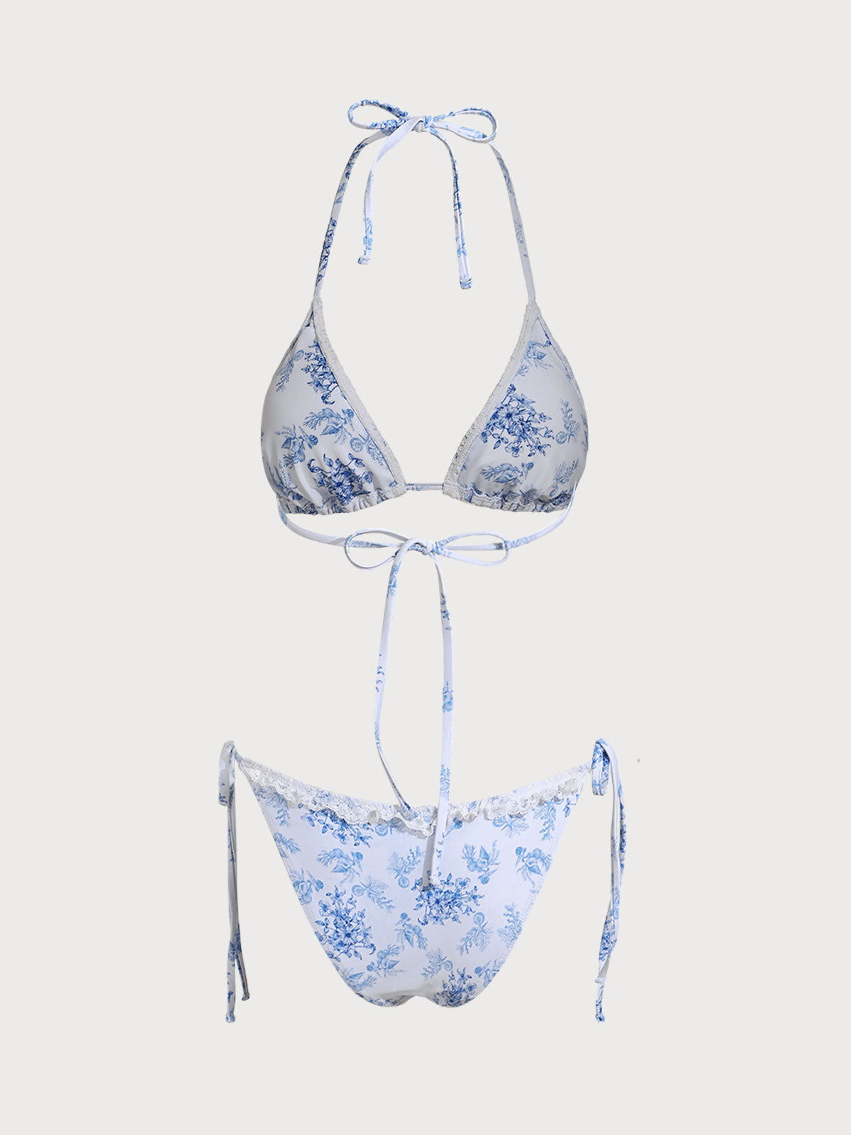 Blue Lace Ocean Bouquet Print Bikini Set