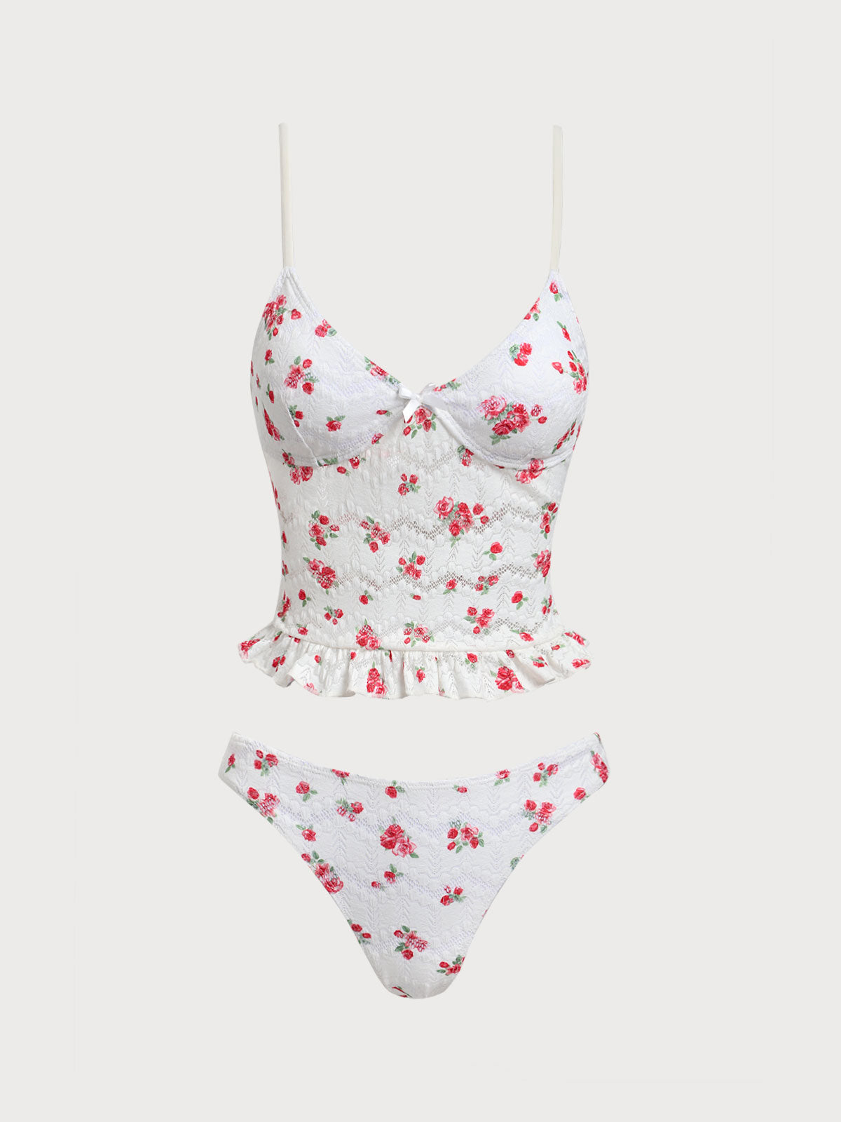 White Lace Printed Tankini Swimsuit