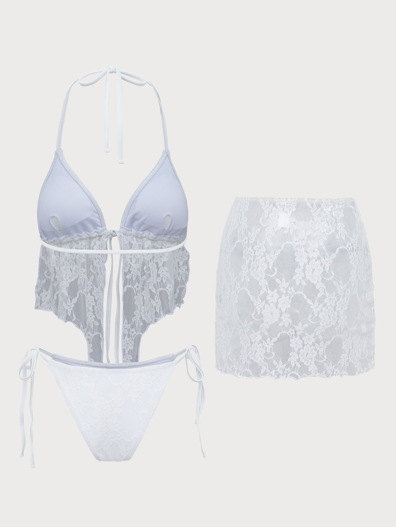 White Lace Three-Piece Tankini Swimsuit
