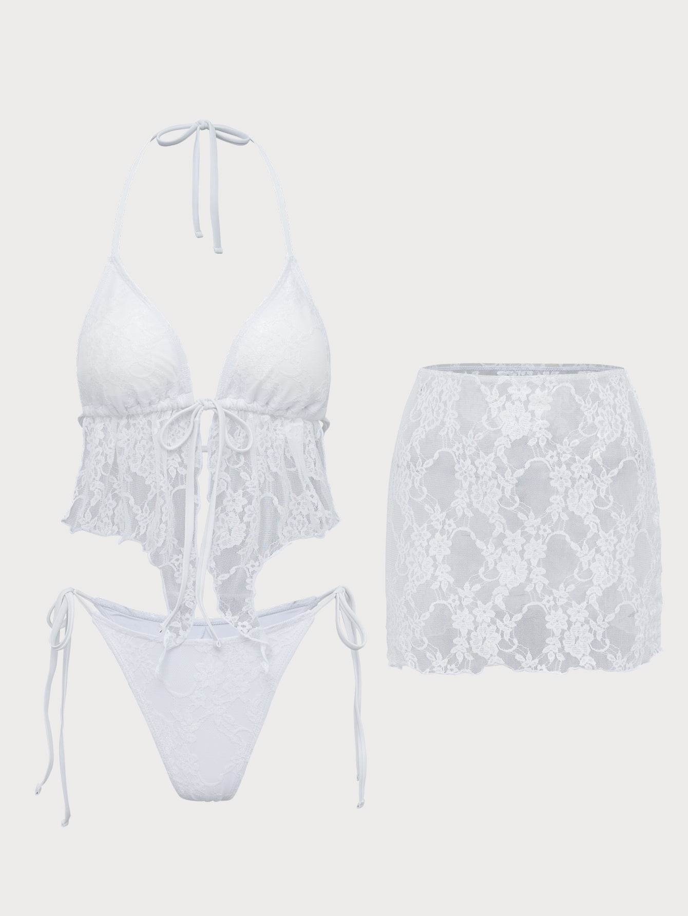 White Lace Three-Piece Tankini Swimsuit