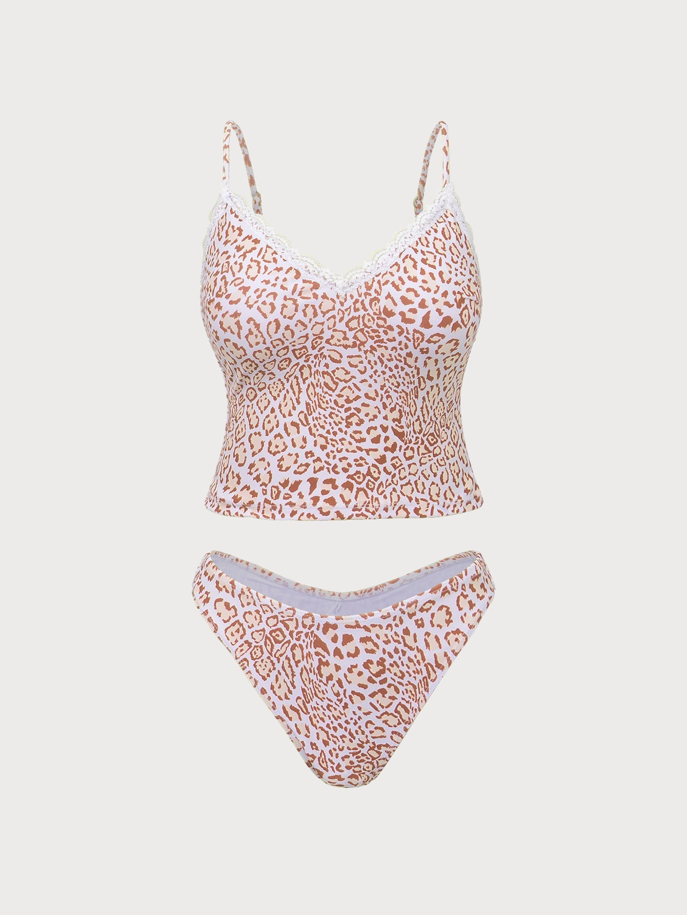 Brown Leopard Print Lace Tankini Swimsuit