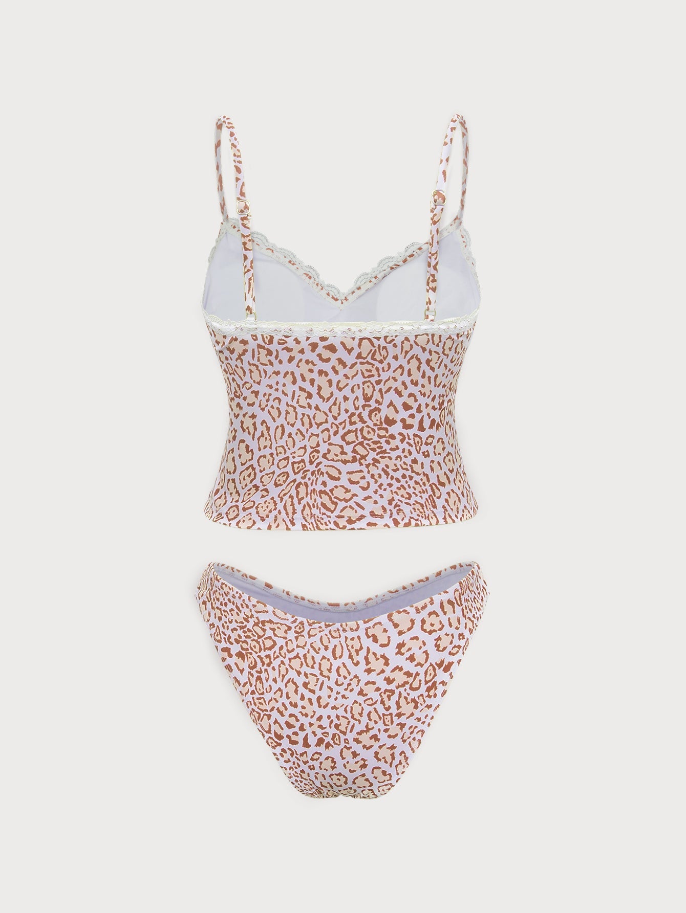 Brown Leopard Print Lace Tankini Swimsuit