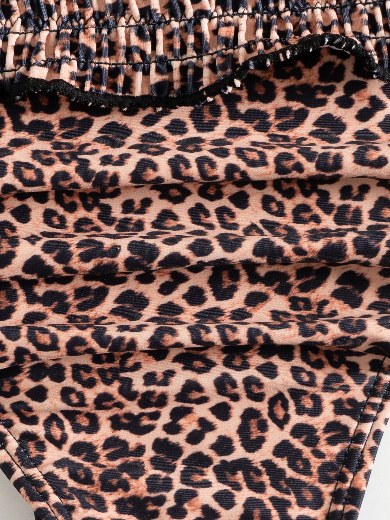Brown Leopard Smocked Print Bikini Cover