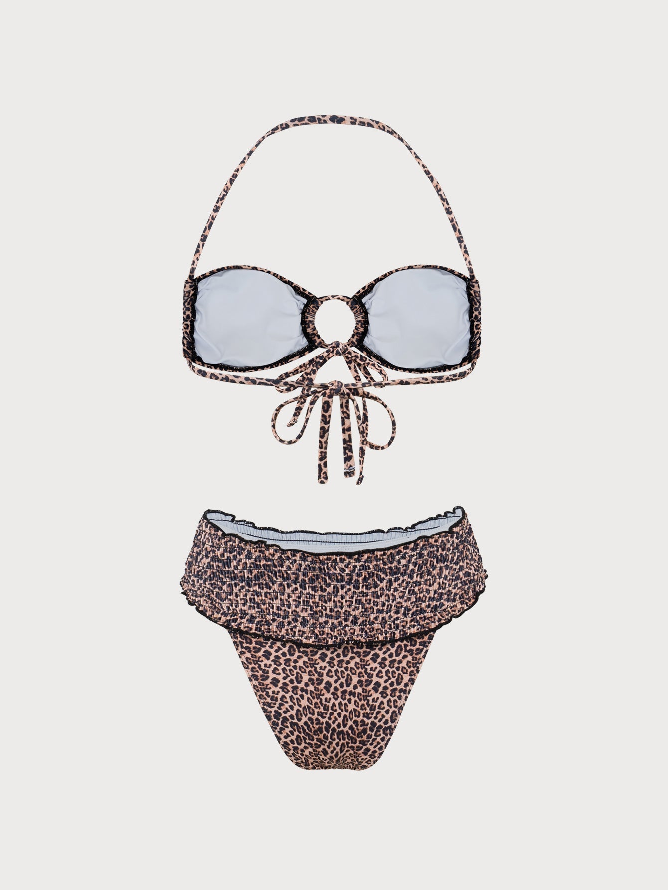 Brown Leopard Smocked Print Bikini Cover