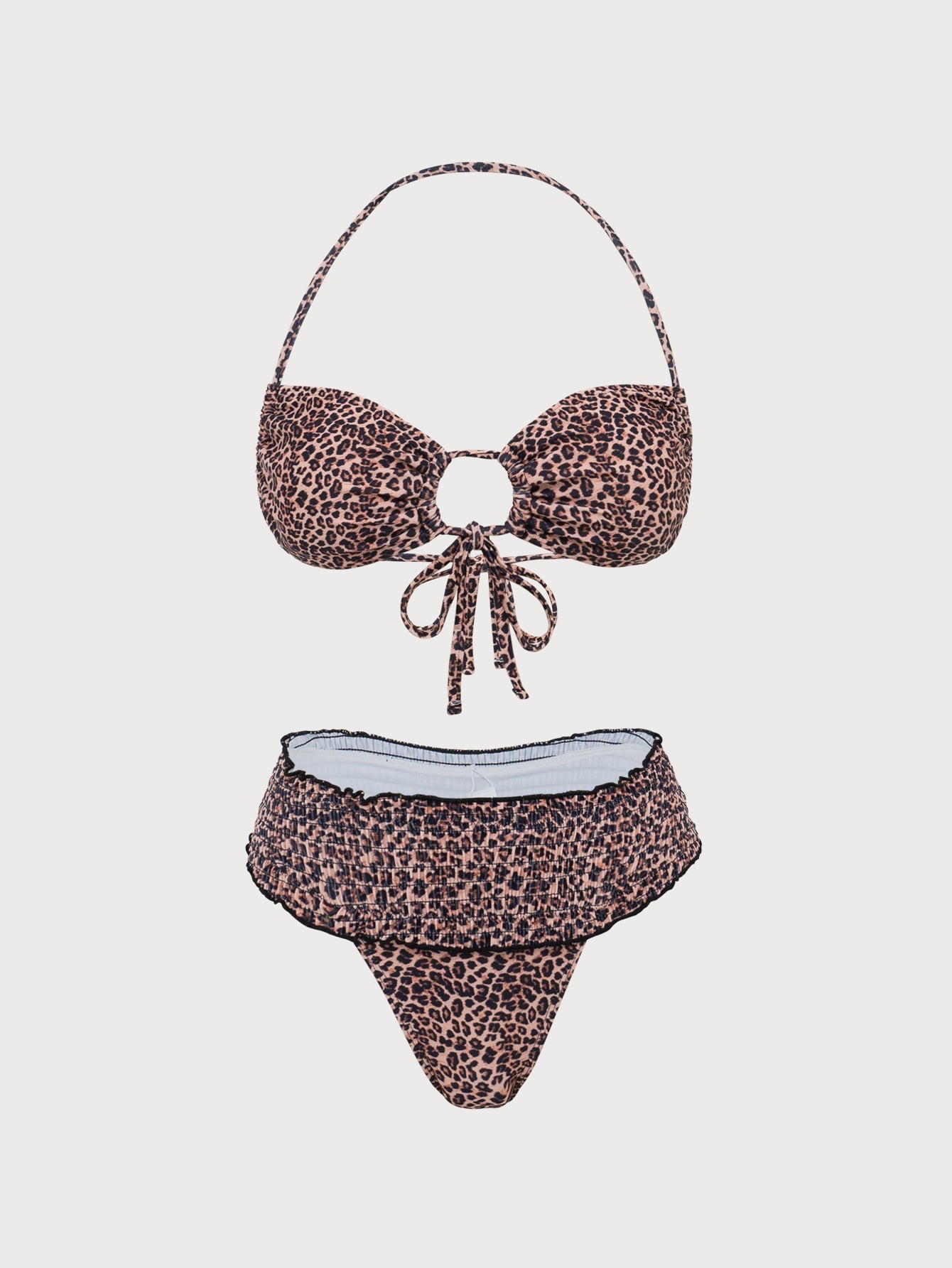 Brown Leopard Smocked Print Bikini Cover